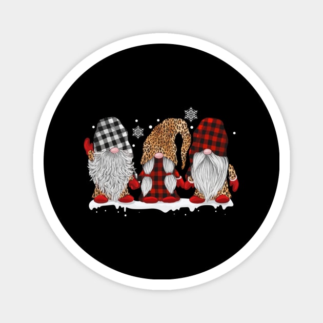 Three Gnomes In Leopard Printed Buffalo Plaid Christmas Gift Shirt Magnet by Kelley Clothing